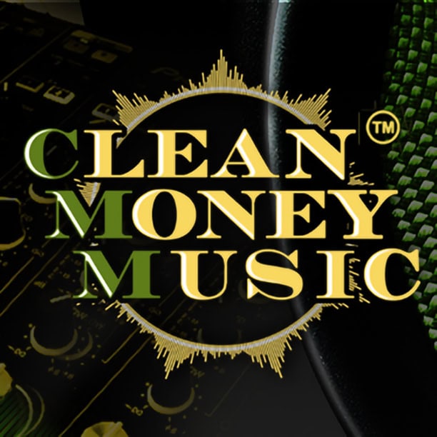 Clean Money Music logo with DJ equipment and sound wave graphics for music and finance themes.